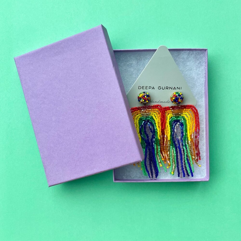 Rainbow Statement Earrings Deepa Gurnani Anthropologie Beaded Fringe